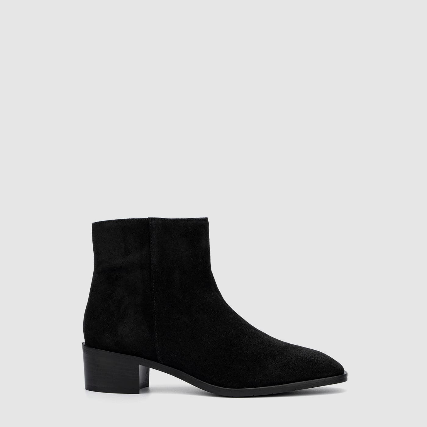 Reeta ankle boot in black suede with a low heel