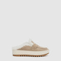 Amata mule in ecru suede with shearling lining