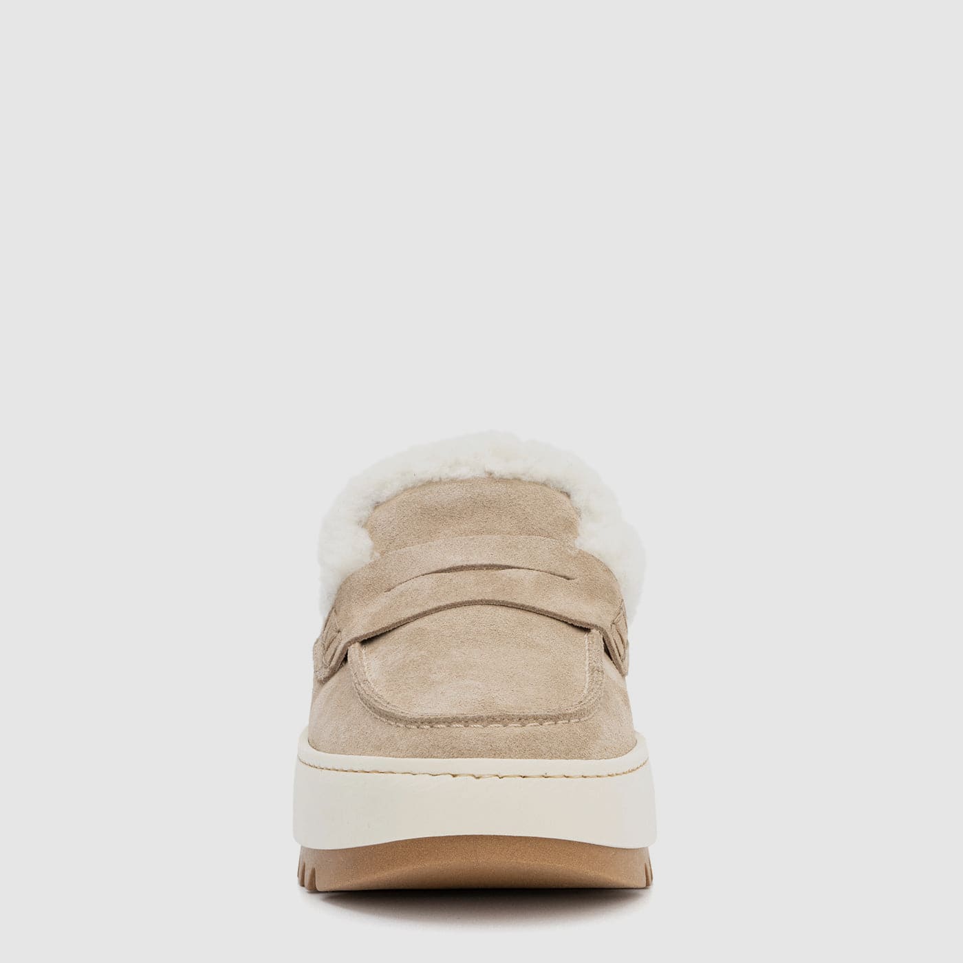 Amata mule in ecru suede with shearling lining, alternate view