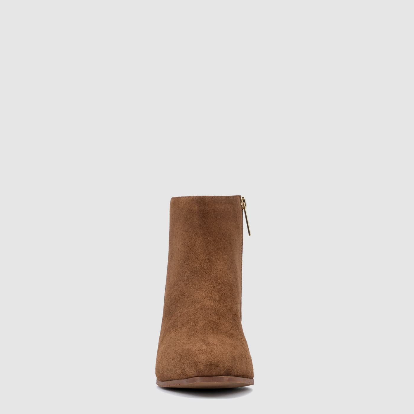 Fuoco ankle boot in brandy suede with a stacked heel, alternate view