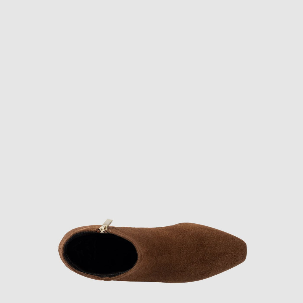 Fuoco ankle boot in brandy suede with a stacked heel, alternate view