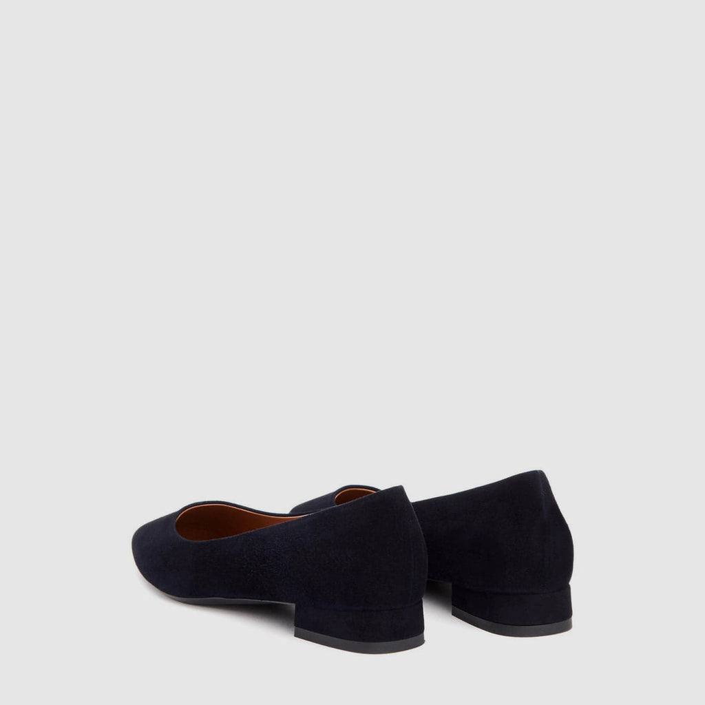 Penina low heel in navy suede with a pointed toe, alternate view