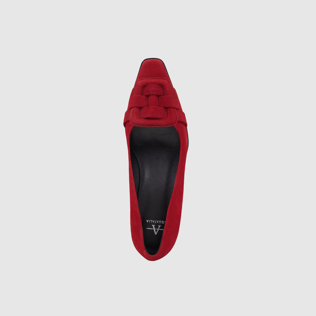 Aloha kitten heel pump in cherry suede with a buckle detail, alternate view