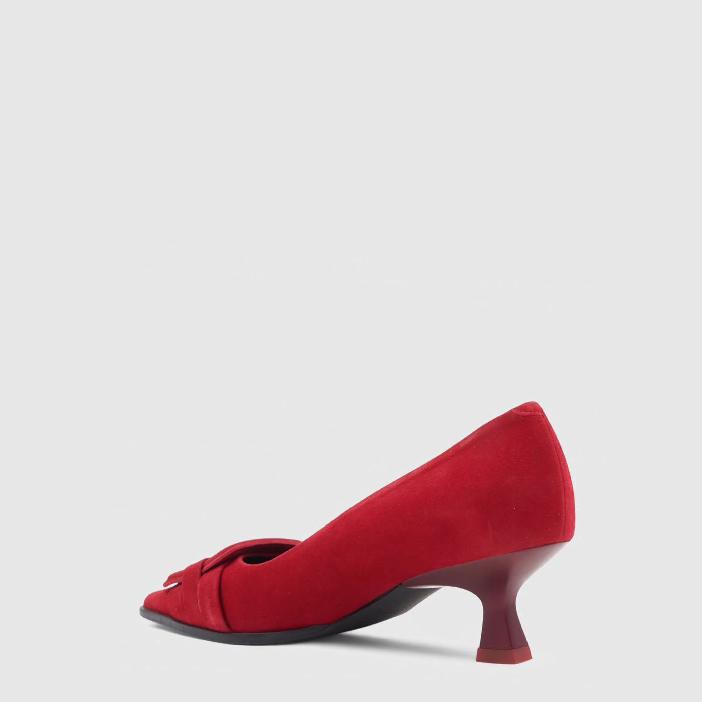 Aloha kitten heel pump in cherry suede with a buckle detail, alternate view