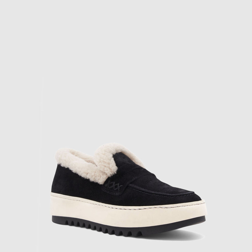 Amelia loafer sneaker in black suede with penny slots, alternate view