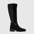 Claudette knee high boot in black suede with a buckle detail