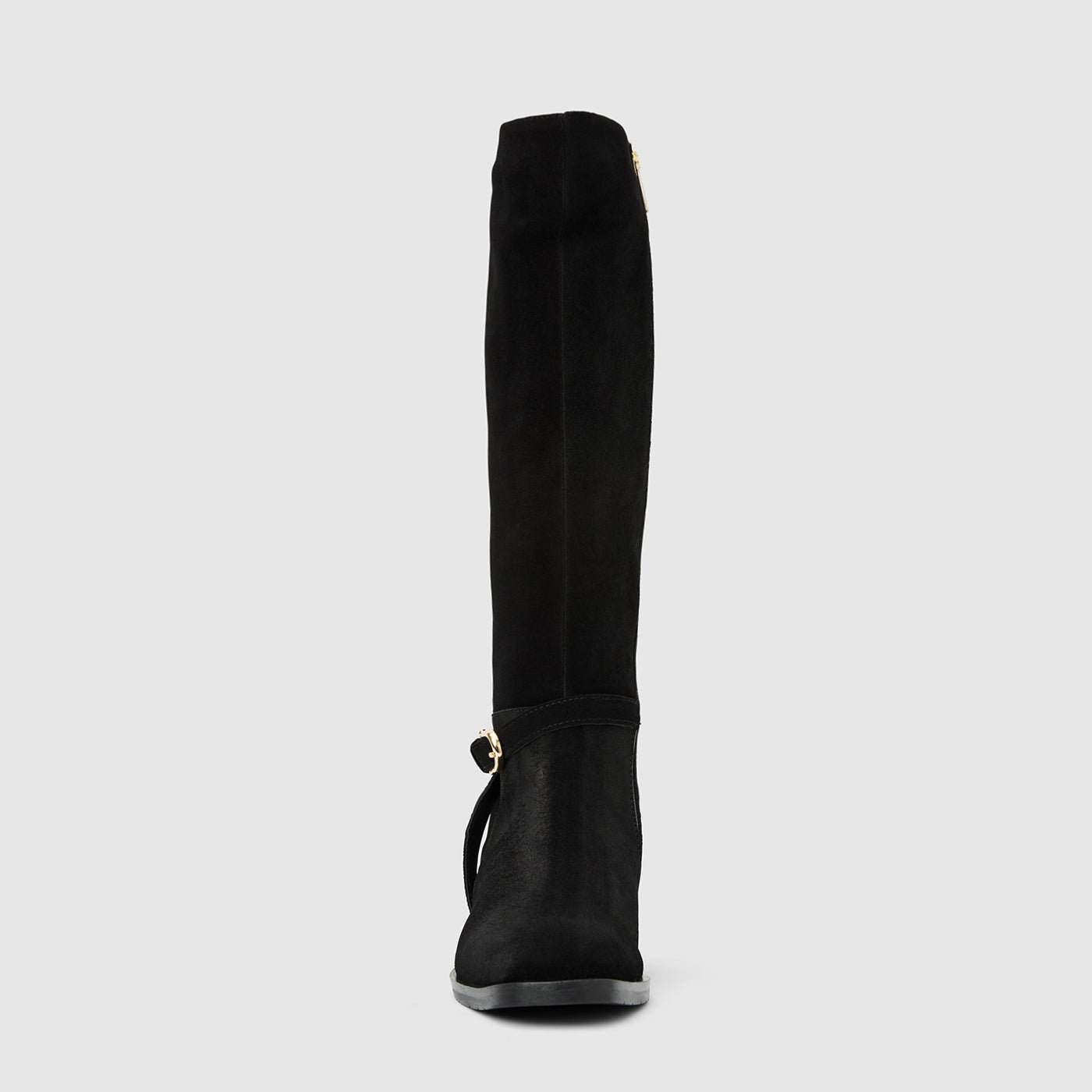 Claudette knee high boot in black suede with a buckle detail, alternate view
