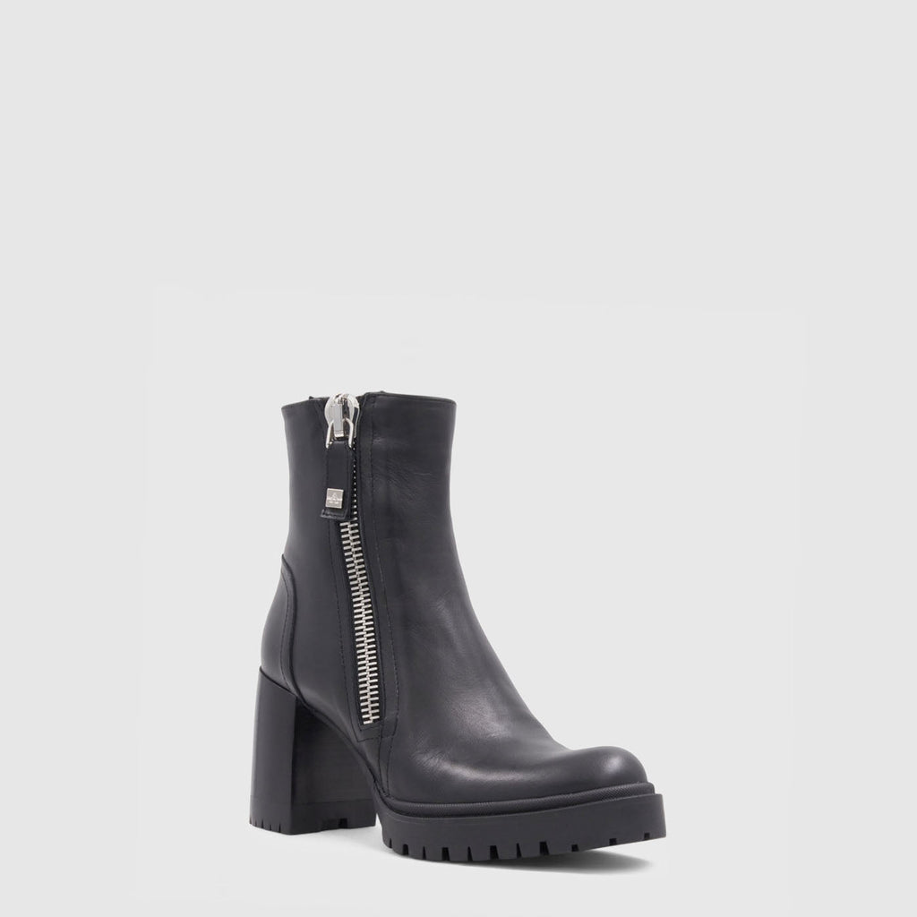 Emma ankle boot in black calf leather with an outside zipper, alternate view