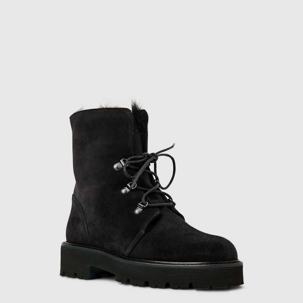 Eva ankle boot in black suede with a roll-over cuff, alternate view
