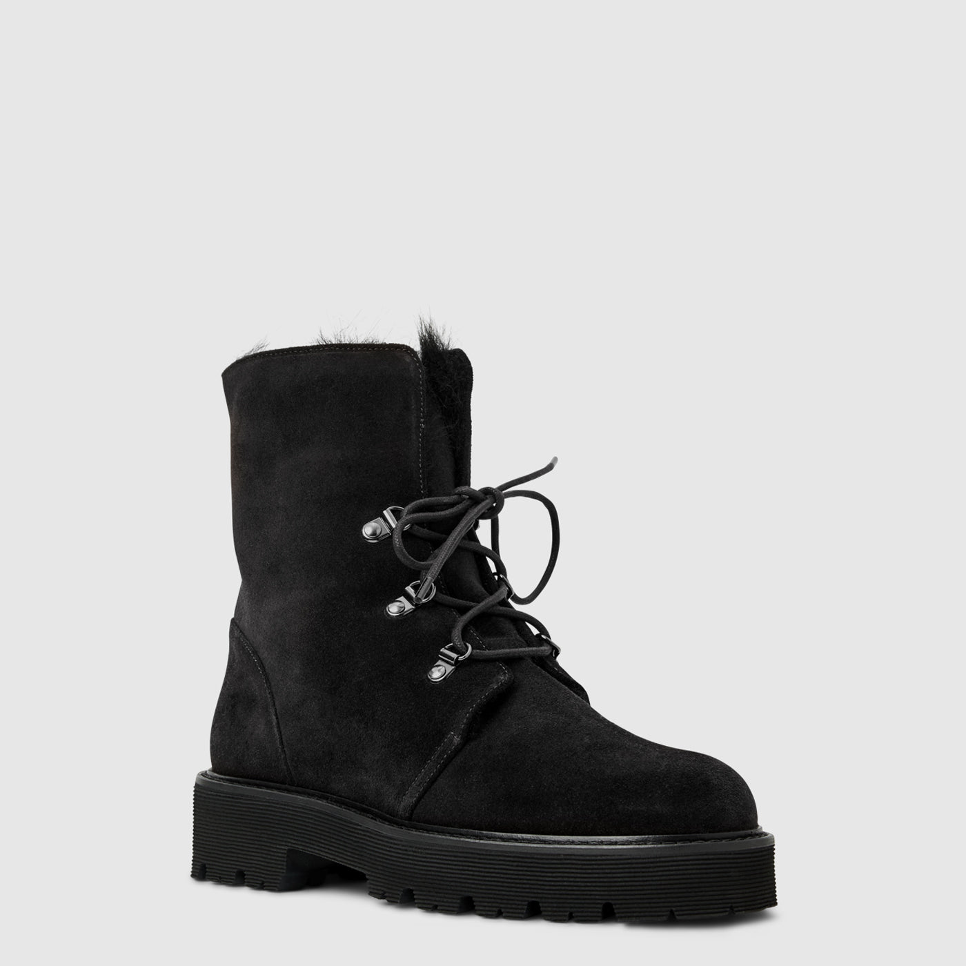 Eva ankle boot in black suede with a roll-over cuff, alternate view