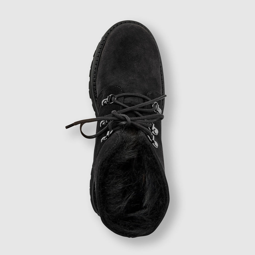 Eva ankle boot in black suede with a roll-over cuff, alternate view