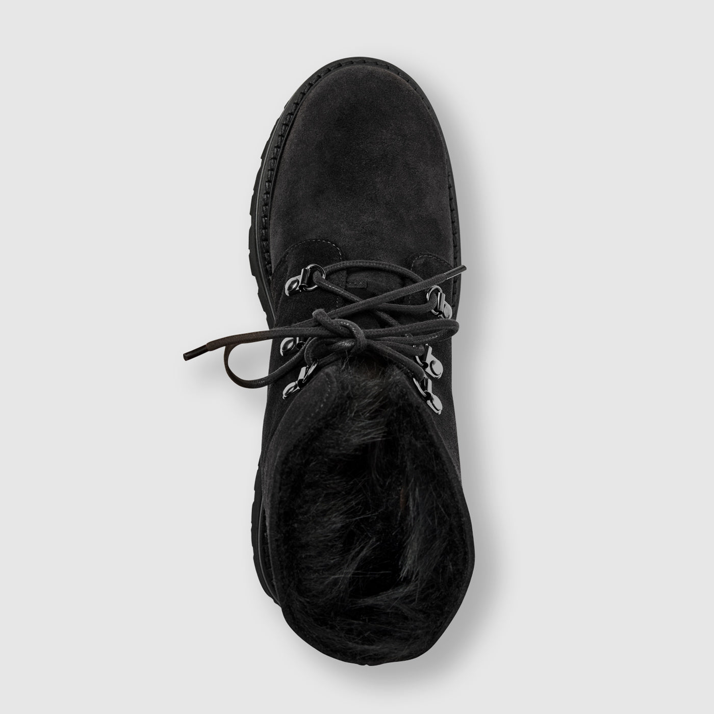 Eva ankle boot in black suede with a roll-over cuff, alternate view
