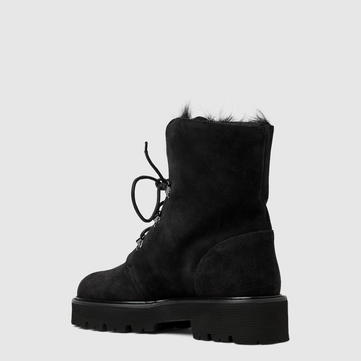 Eva ankle boot in black suede with a roll-over cuff, alternate view