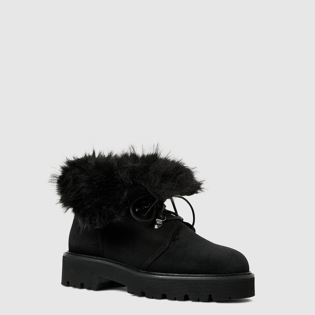Eva ankle boot in black suede with a roll-over cuff