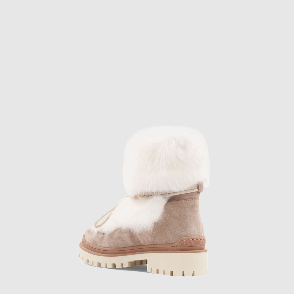 Cinda ankle boot in taupe suede with shearling trim and lug sole, alternate view