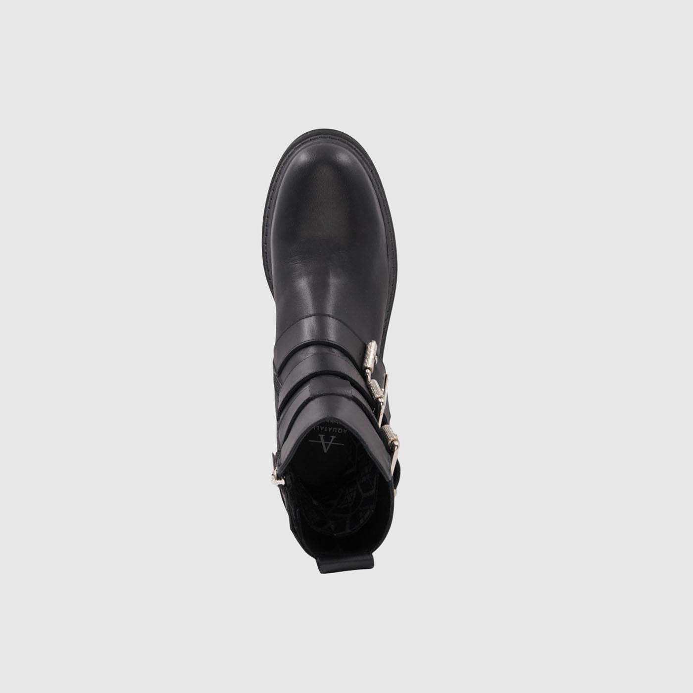 Follina ankle boot in black leather with buckled shaft details, alternate view