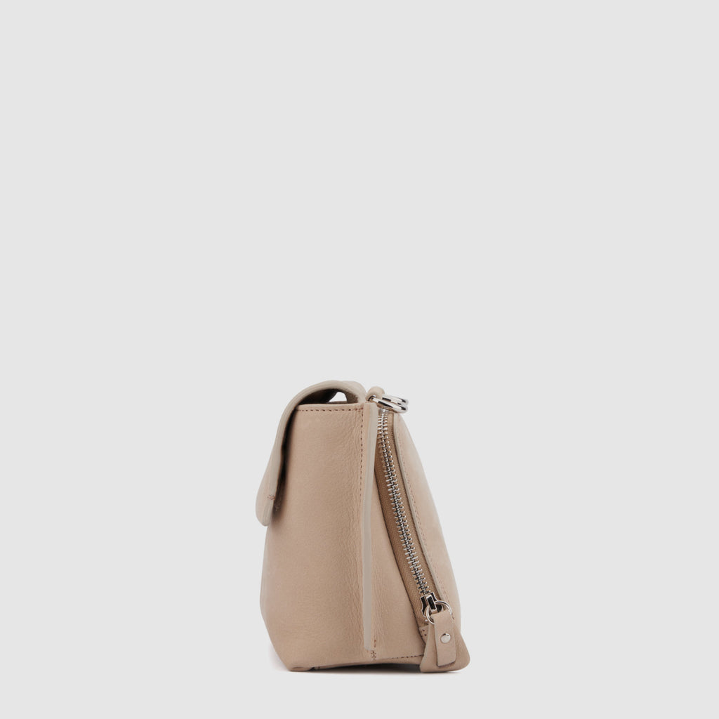 Soho crossbody bag in taupe naplak with an adjustable strap, alternate view
