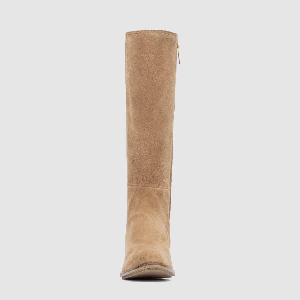 Nolita knee high boot in champagne suede with stud details, alternate view
