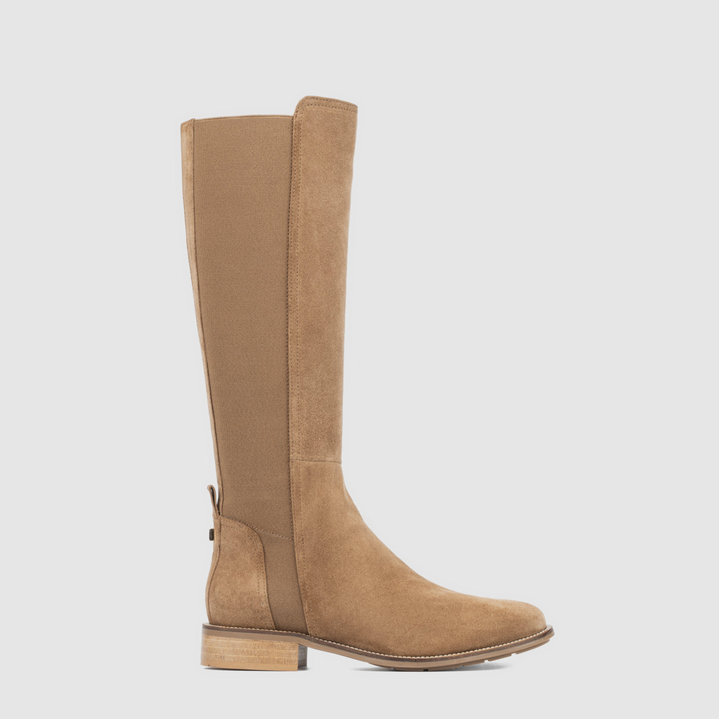 Nolita knee high boot in champagne suede with stud details