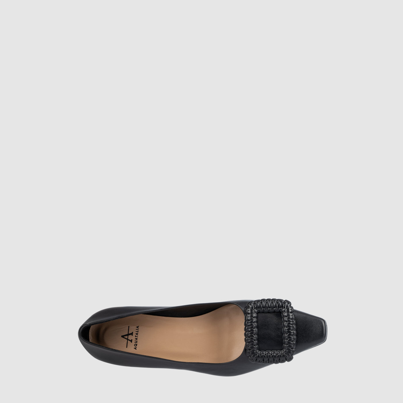 Aurelia pump in black nappa leather with a woven square accent, alternate view