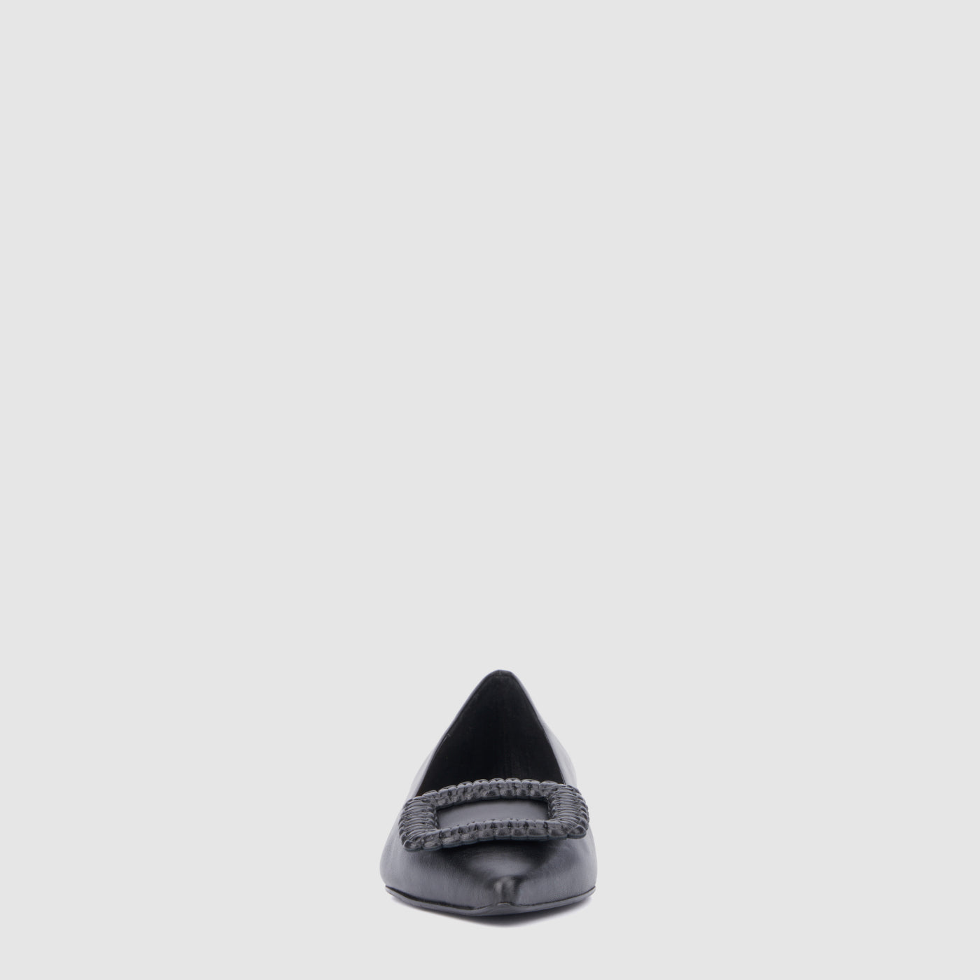 Jena flat in black leather with a woven square detail, alternate view
