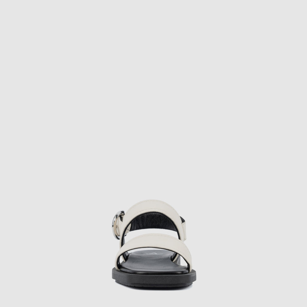 Joni sandal in eggshell suede with an adjustable buckle, alternate view