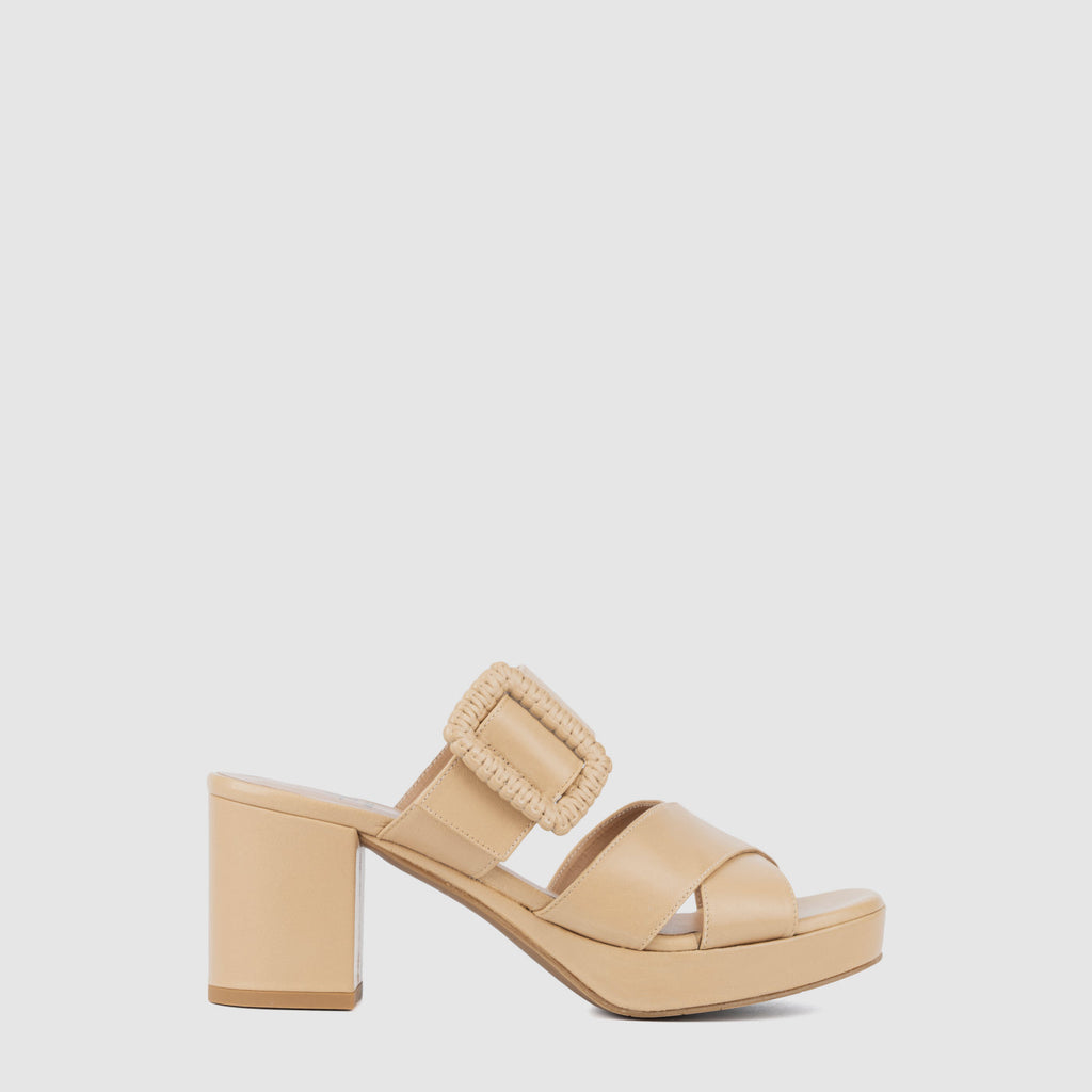 Maurina sandal in almond dress suede with a covered heel