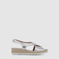Adelina espadrille wedge sandal in silver with crossed straps