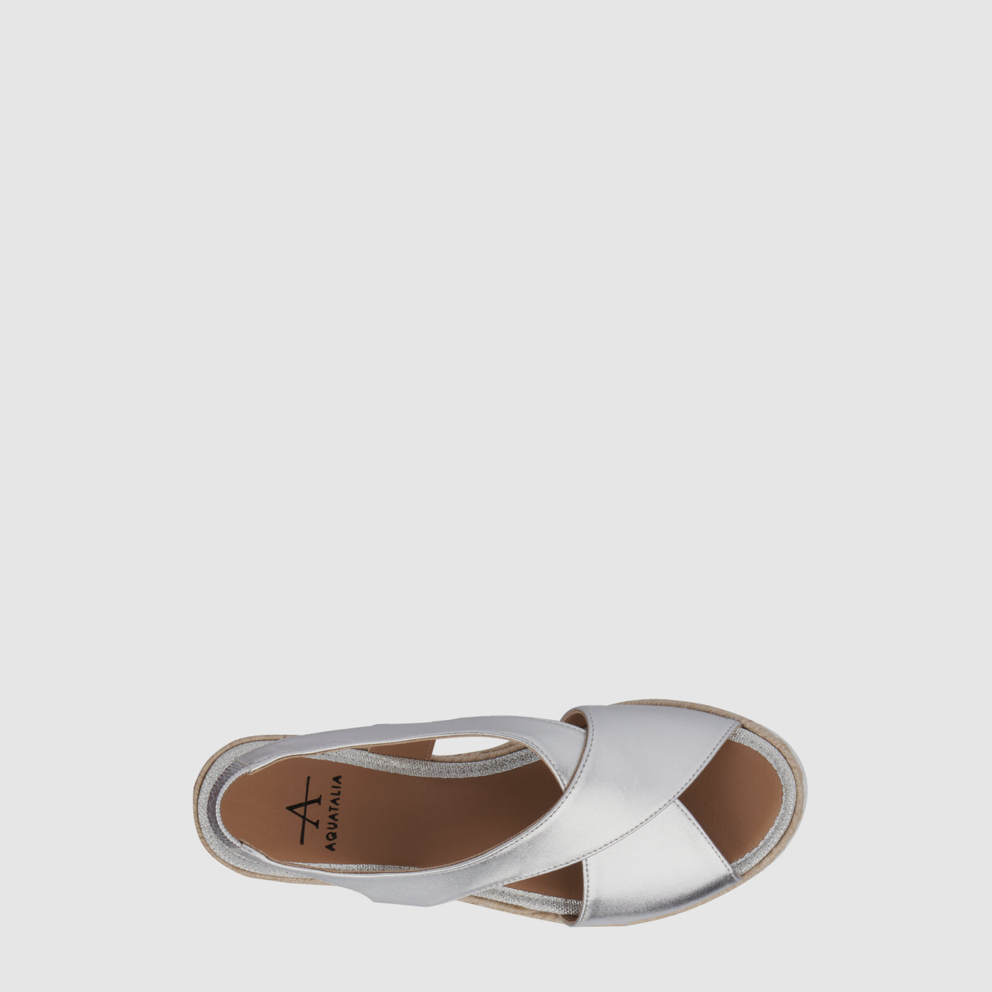 Adelina espadrille wedge sandal in silver with crossed straps, alternate view