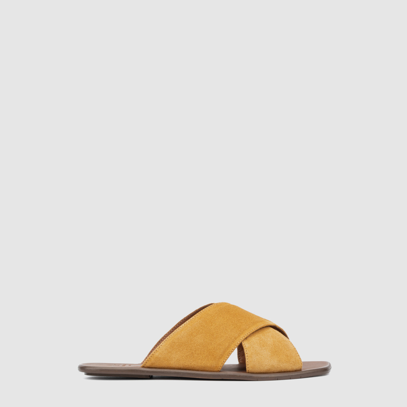 Britt slide sandal in wheat suede with crossover straps