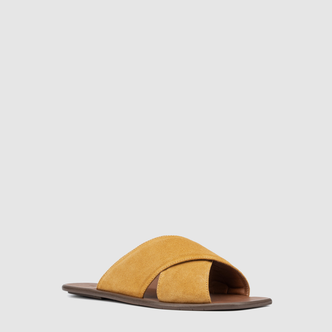 Britt slide sandal in wheat suede with crossover straps, alternate view