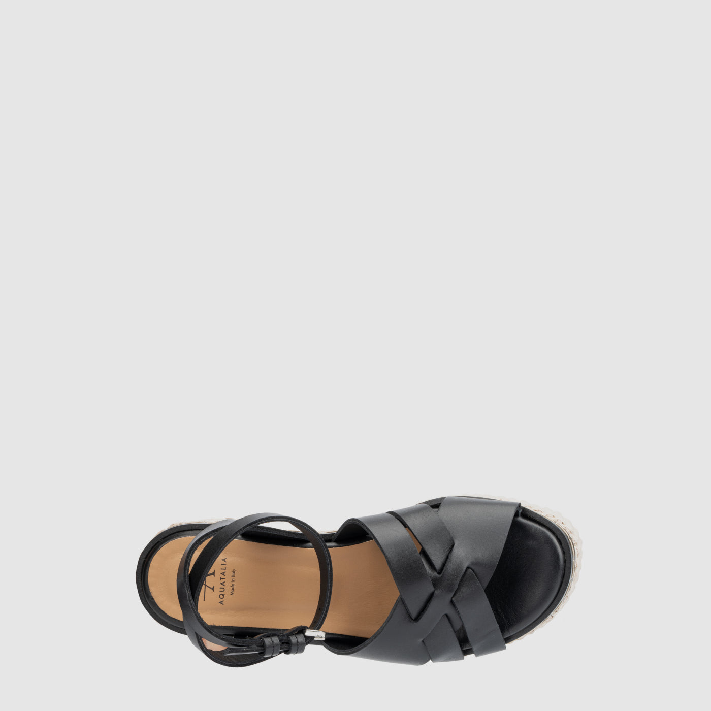 Diana platform sandal in black woven calf leather with a buckle, alternate view