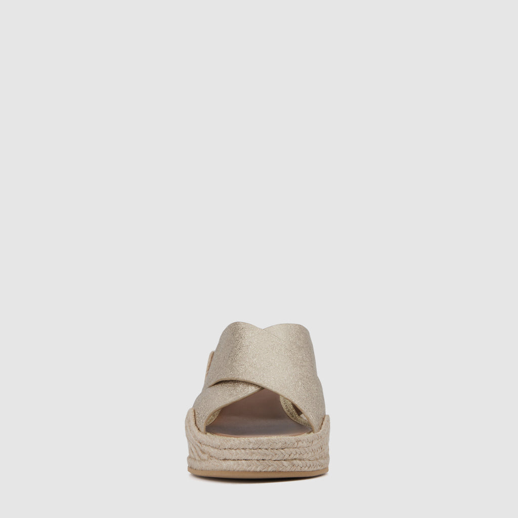 Marina espadrille wedge slide in platino leather, alternate view
