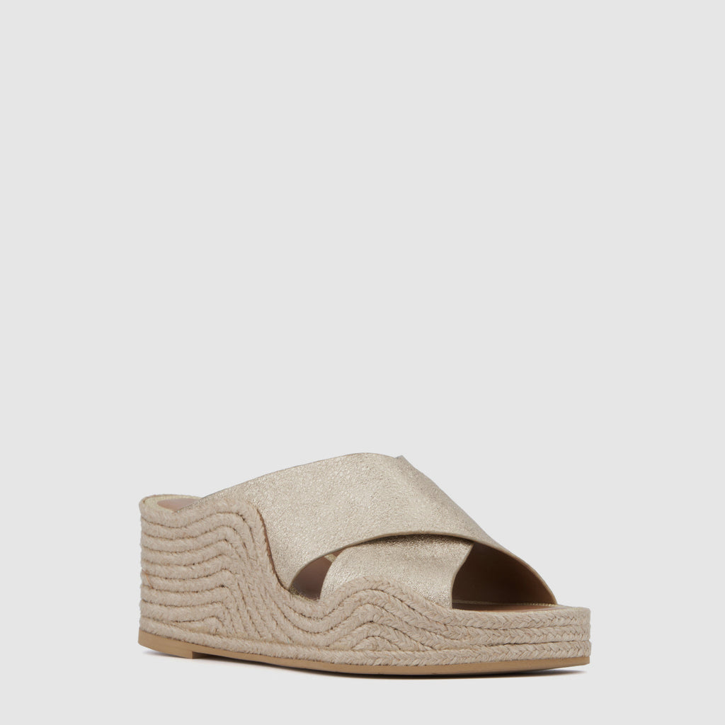 Marina espadrille wedge slide in platino leather, alternate view