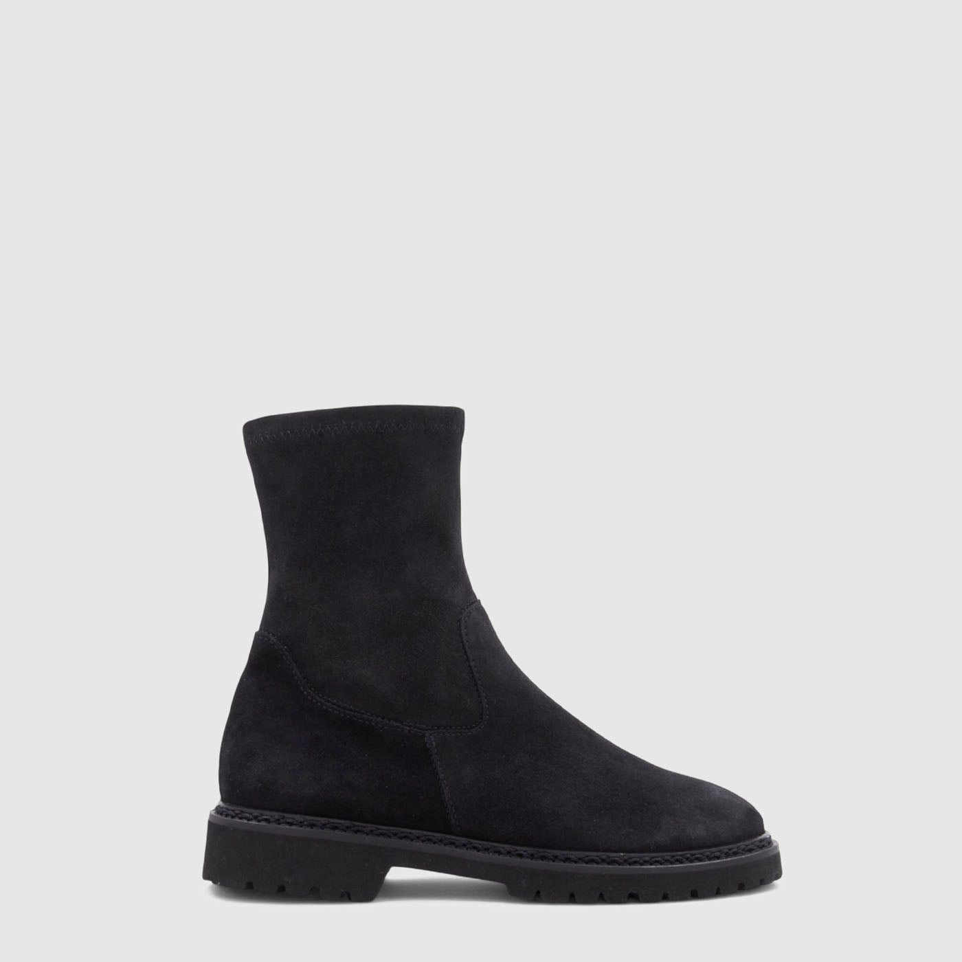 Maryann ankle boot in black suede on a lug sole