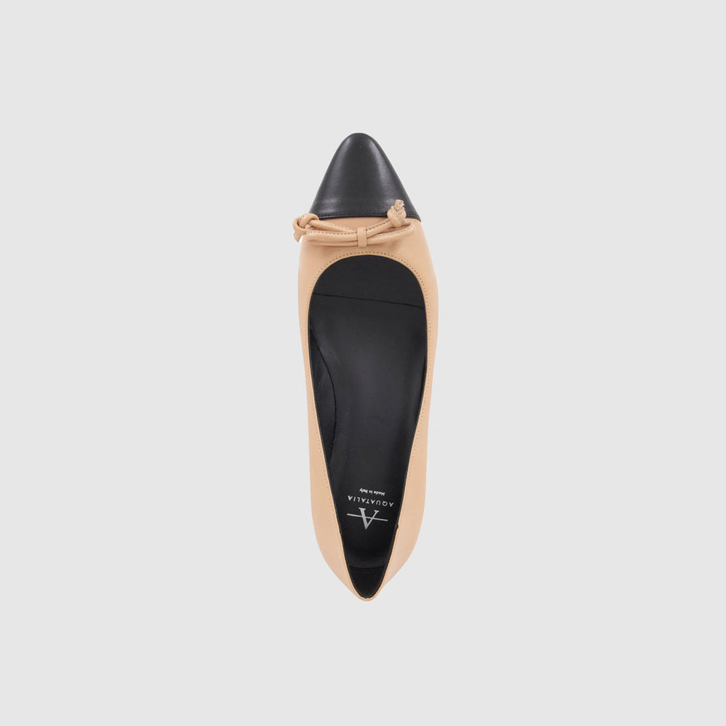 Palica pump in almond black leather with a bow at the cap toe, alternate view