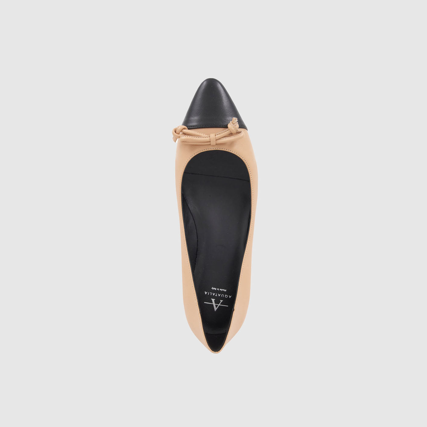 Palica pump in almond black leather with a bow at the cap toe, alternate view