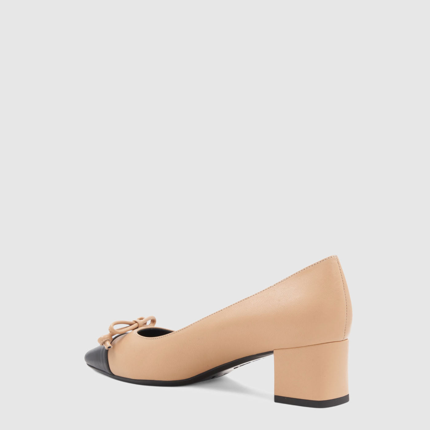 Palica pump in almond black leather with a bow at the cap toe, alternate view