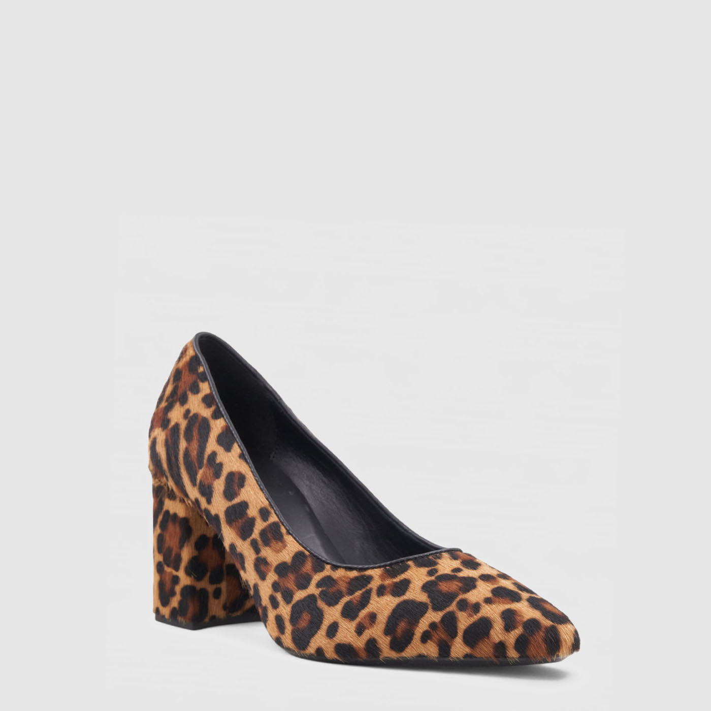 Peony pump in leopard haircalf with a covered heel, alternate view