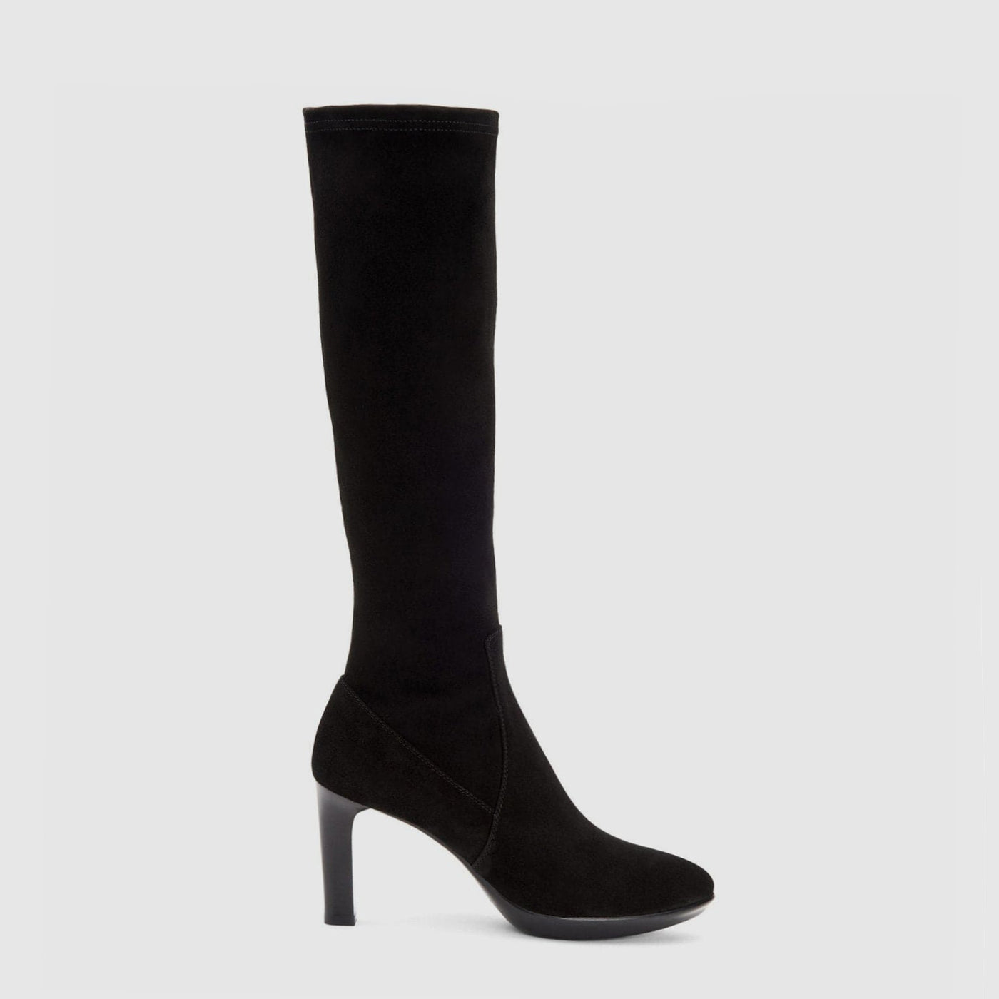 Rhumba knee high boot in black suede on a platform sole