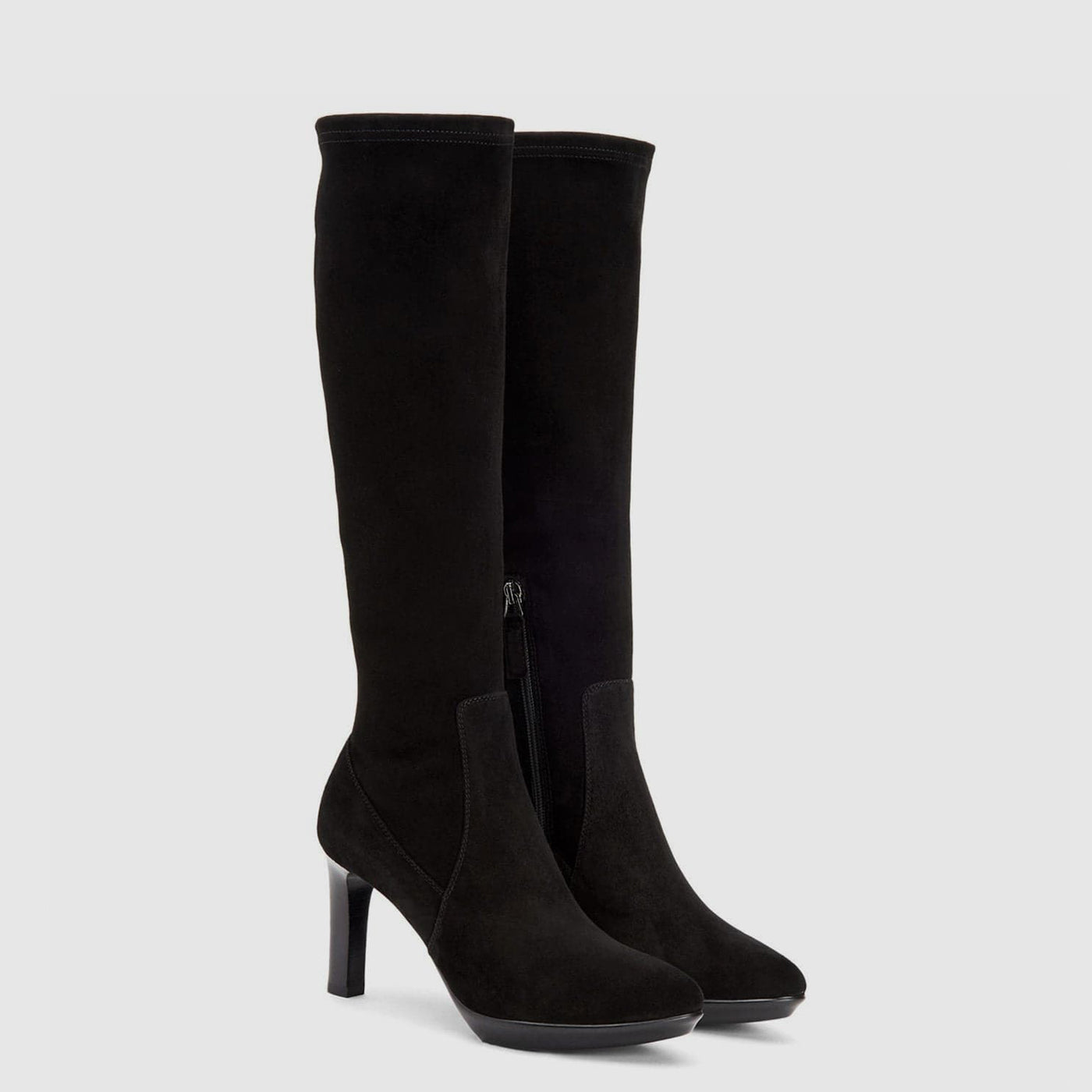 Rhumba knee high boot in black suede on a platform sole, alternate view