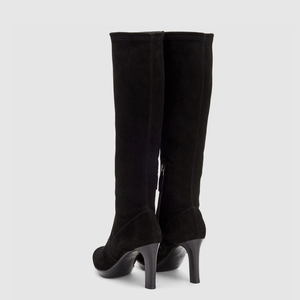 Rhumba knee high boot in black suede on a platform sole, alternate view