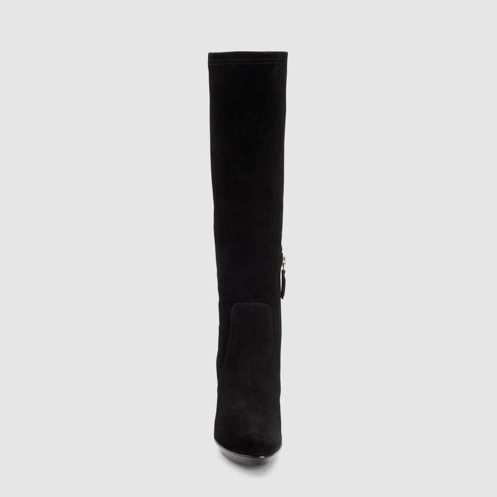 Rhumba knee high boot in black suede on a platform sole, alternate view