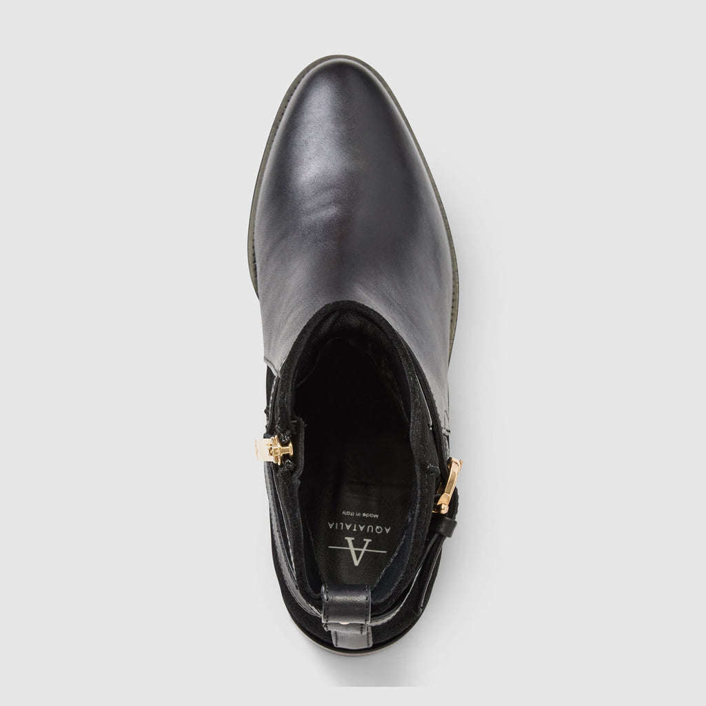 Nettie ankle boot in black leather with a criss-cross buckle, alternate view