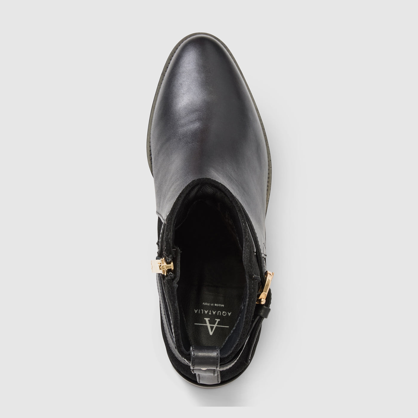 Nettie ankle boot in black leather with a criss-cross buckle, alternate view