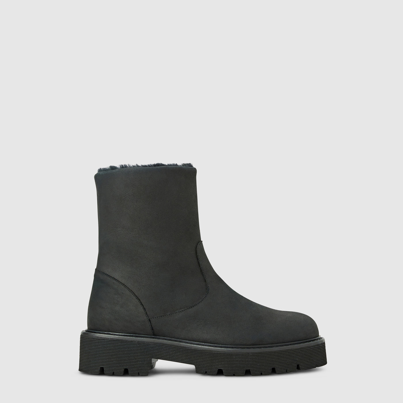 Eloise ankle boot in black suede on a lug sole